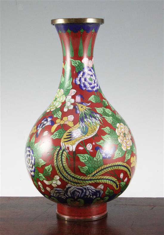 A Chinese cloisonne enamel pear shaped vase, Yuhuchunping, early 20th century, 33cm